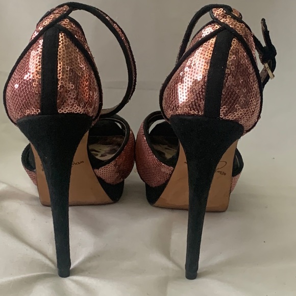 Sam Edelman PAISLEY Sequin Ankle Strap Platform - Rose Gold Pink Size 8 - Picture 3 of 11